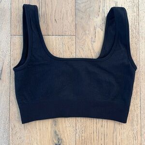 Women Medium Black Ribbed Bralette Bra Workout Cropped